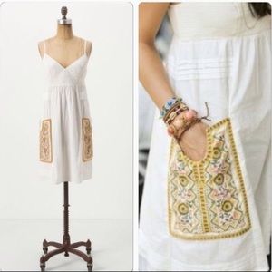 Anthropologie White Sleeveless Embroidered Dress